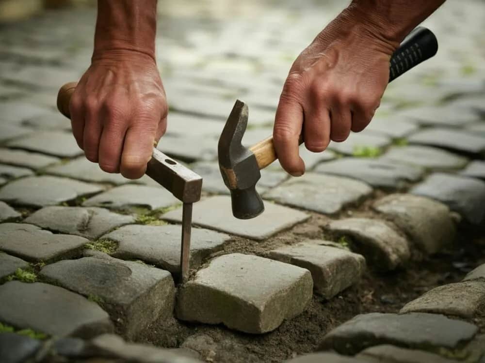 Jak wyjąć kostkę brukową że środka bez uszkodzeń sąsiadujących elementów